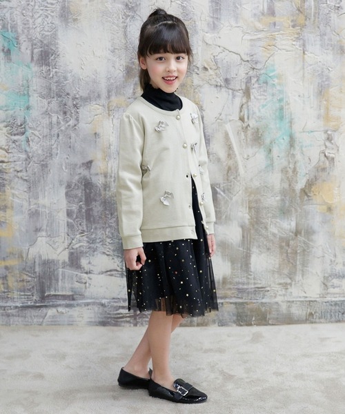 Bee des Bee（ビーデスビー）の「フロントリボンカーディガン（カーディガン/ボレロ・キッズ・ブラック/ブルーグレー/ブラウン/グレイッシュベージュ/ミント/ラベンダー/コーラルピンク/アイボリー/チャコール/グリーン系/ベージュ系/ピンク系/パープル系・100cm/110cm/120cm/130cm/140cm/150cm）」の16枚目の写真