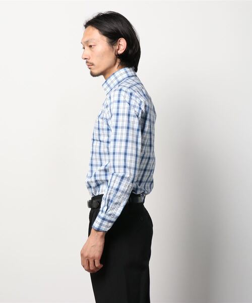 Perfect Suit FActory(パーフェクトスーツファクトリー)の「【形態安定】長袖ワイシャツ 先染めチェック ホワイト/サックス/ネイビー(ビジネスシャツ・メンズ・サックスブルー/ホワイト/ネイビー・首回り37cm-裄丈80cm/首回り39cm-裄丈82cm/首回り41cm-裄丈84cm/首回り43cm-裄丈86cm)」の10枚目の写真