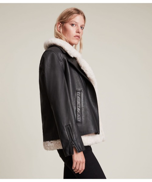 ALLSAINTS（オールセインツ）の「SYLVAN SHEARLING BIK | SYLVAN シアリング バイカー（ライダースジャケット・レディース・ブラック×ホワイト・10/8/4/6）」の5枚目の写真