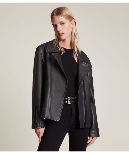 ALLSAINTS（オールセインツ）の「SYLVAN SHEARLING BIK | SYLVAN シアリング バイカー（ライダースジャケット・レディース・ブラック×ホワイト・10/8/4/6）」の6枚目の写真