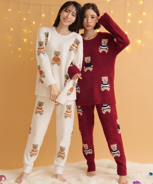 aimerfeel(エメフィール)の「×【アウトレット】モチーフ モールニット 上下セット (男女兼用サイズ)(ルームウェア/パジャマ・レディース・ボルドー/オフホワイト/チャコールグレー/ピンク/ネイビー・LARGE/MEDIUM)」の19枚目の写真