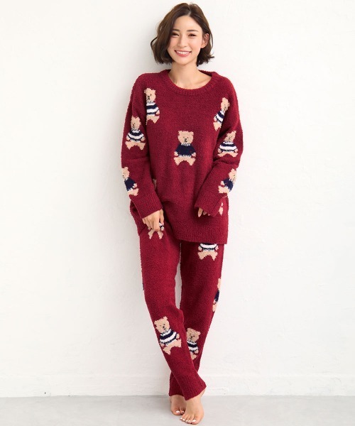 aimerfeel(エメフィール)の「×【アウトレット】モチーフ モールニット 上下セット (男女兼用サイズ)(ルームウェア/パジャマ・レディース・ボルドー/オフホワイト/チャコールグレー/ピンク/ネイビー・LARGE/MEDIUM)」の16枚目の写真