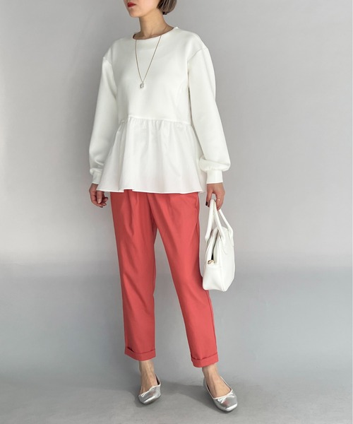 PICCIN（ピッチン）の「ボンディングペプラムカットソー（Tシャツ/カットソー・レディース・ブラック/オフホワイト・M）」の4枚目の写真