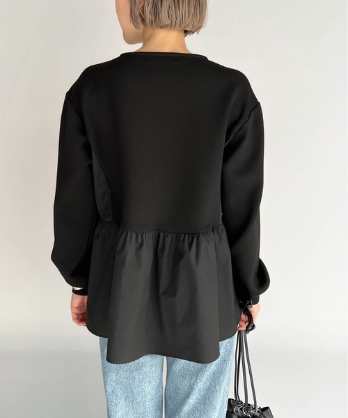 PICCIN（ピッチン）の「ボンディングペプラムカットソー（Tシャツ/カットソー・レディース・ブラック/オフホワイト・M）」の7枚目の写真