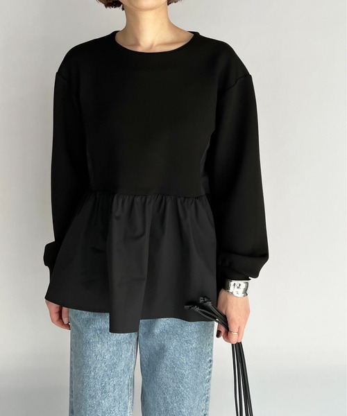 PICCIN（ピッチン）の「ボンディングペプラムカットソー（Tシャツ/カットソー・レディース・ブラック/オフホワイト・M）」の8枚目の写真