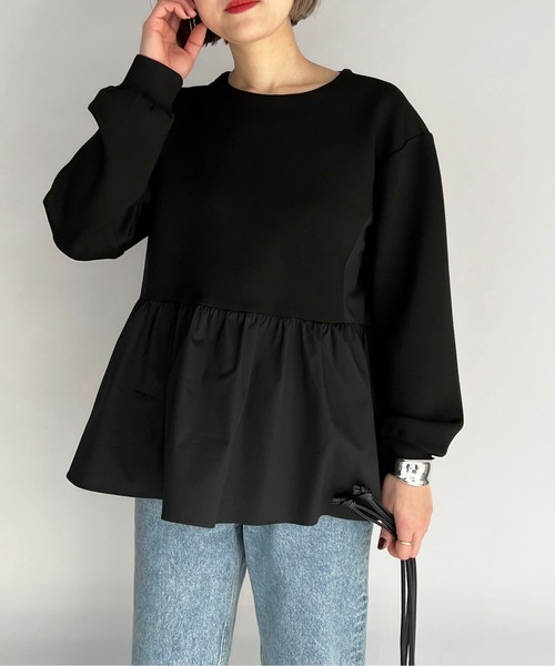 PICCIN（ピッチン）の「ボンディングペプラムカットソー（Tシャツ/カットソー・レディース・ブラック/オフホワイト・M）」の5枚目の写真