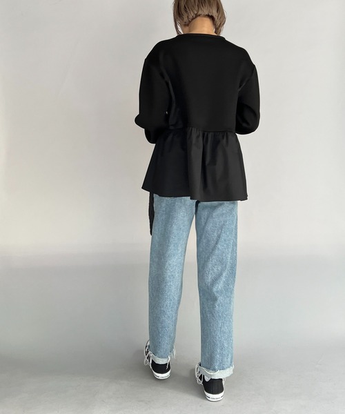 PICCIN（ピッチン）の「ボンディングペプラムカットソー（Tシャツ/カットソー・レディース・ブラック/オフホワイト・M）」の12枚目の写真