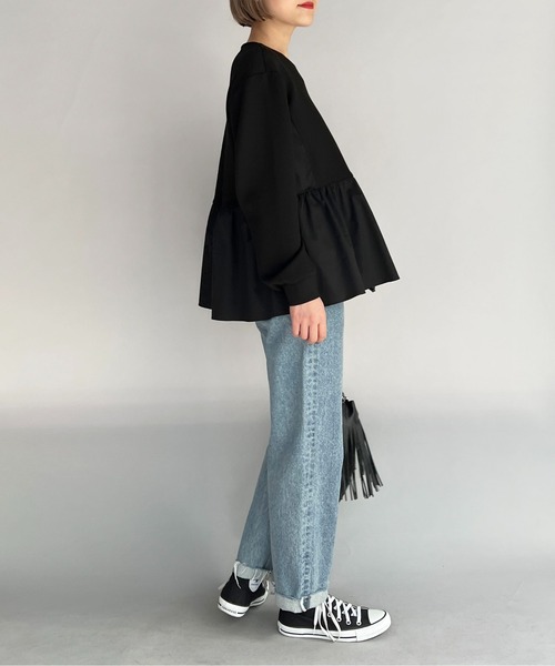 PICCIN（ピッチン）の「ボンディングペプラムカットソー（Tシャツ/カットソー・レディース・ブラック/オフホワイト・M）」の11枚目の写真