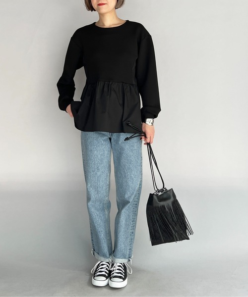 PICCIN（ピッチン）の「ボンディングペプラムカットソー（Tシャツ/カットソー・レディース・ブラック/オフホワイト・M）」の13枚目の写真