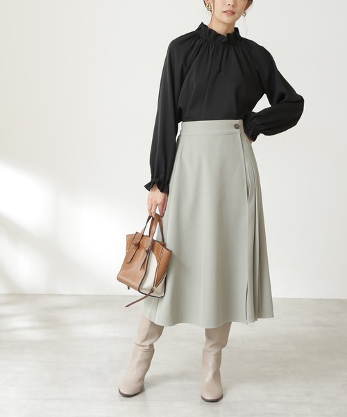 N.（N. Natural Beauty Basic）（エヌエヌナチュラルビューティーベーシック）の「◆配色ステッチラップ風プリーツスカート（スカート・レディース・オフホワイト/ライトグリーン/パープル・MEDIUM）」の3枚目の写真