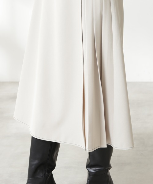 N.（N. Natural Beauty Basic）（エヌエヌナチュラルビューティーベーシック）の「◆配色ステッチラップ風プリーツスカート（スカート・レディース・オフホワイト/ライトグリーン/パープル・MEDIUM）」の10枚目の写真