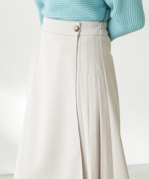 N.（N. Natural Beauty Basic）（エヌエヌナチュラルビューティーベーシック）の「◆配色ステッチラップ風プリーツスカート（スカート・レディース・オフホワイト/ライトグリーン/パープル・MEDIUM）」の8枚目の写真