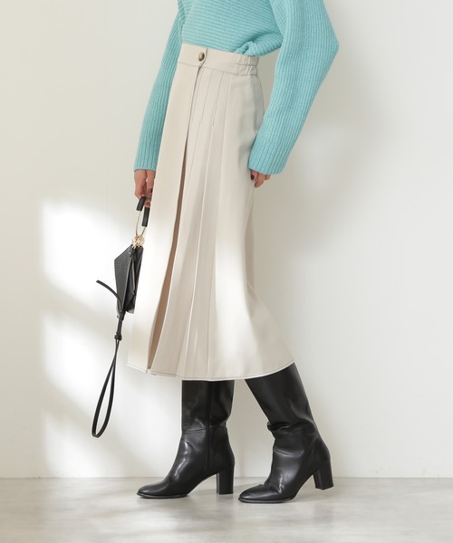 N.（N. Natural Beauty Basic）（エヌエヌナチュラルビューティーベーシック）の「◆配色ステッチラップ風プリーツスカート（スカート・レディース・オフホワイト/ライトグリーン/パープル・MEDIUM）」の15枚目の写真