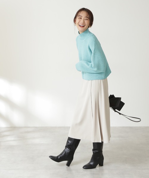 N.（N. Natural Beauty Basic）（エヌエヌナチュラルビューティーベーシック）の「◆配色ステッチラップ風プリーツスカート（スカート・レディース・オフホワイト/ライトグリーン/パープル・MEDIUM）」の7枚目の写真