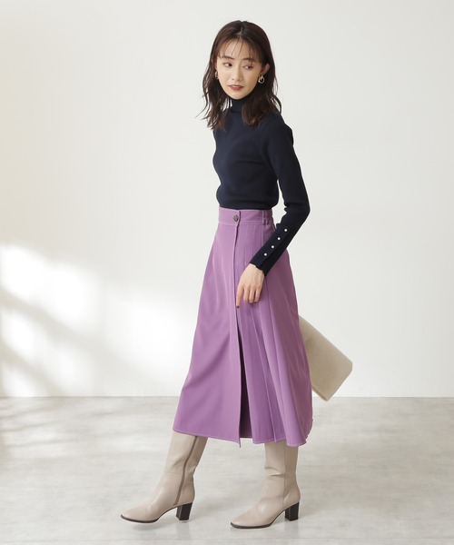 N.（N. Natural Beauty Basic）（エヌエヌナチュラルビューティーベーシック）の「◆配色ステッチラップ風プリーツスカート（スカート・レディース・オフホワイト/ライトグリーン/パープル・MEDIUM）」の12枚目の写真