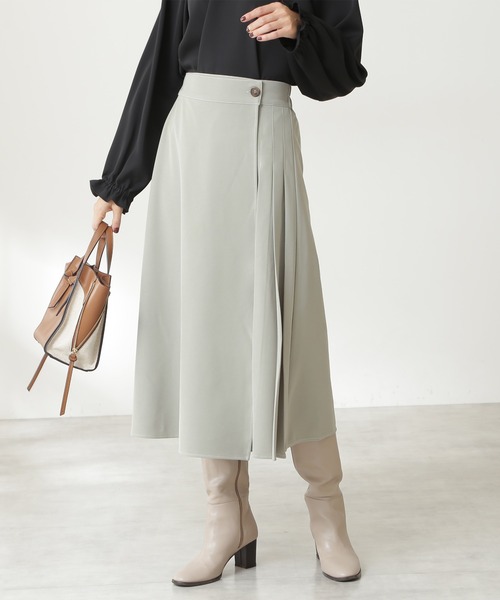 N.（N. Natural Beauty Basic）（エヌエヌナチュラルビューティーベーシック）の「◆配色ステッチラップ風プリーツスカート（スカート・レディース・オフホワイト/ライトグリーン/パープル・MEDIUM）」の5枚目の写真