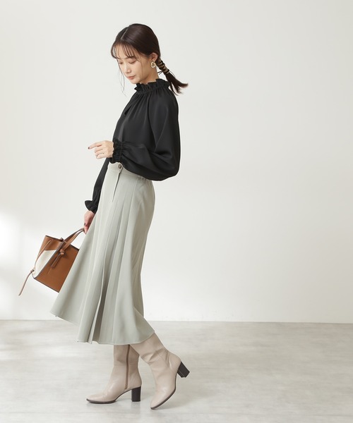 N.（N. Natural Beauty Basic）（エヌエヌナチュラルビューティーベーシック）の「◆配色ステッチラップ風プリーツスカート（スカート・レディース・オフホワイト/ライトグリーン/パープル・MEDIUM）」の11枚目の写真