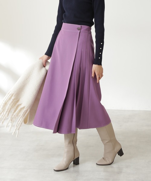 N.（N. Natural Beauty Basic）（エヌエヌナチュラルビューティーベーシック）の「◆配色ステッチラップ風プリーツスカート（スカート・レディース・オフホワイト/ライトグリーン/パープル・MEDIUM）」の17枚目の写真