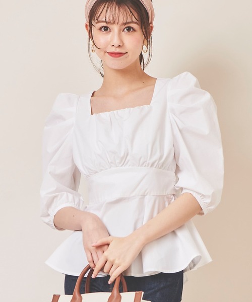 31 Sons de mode（トランテアン　ソン　ドゥ　モード）の「バックリボンペプラムブラウス（シャツ/ブラウス・レディース・ローズ/オフホワイト/イエロー・36）」の2枚目の写真