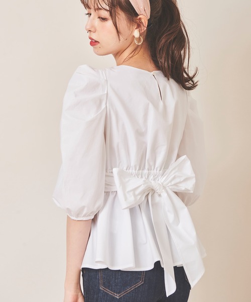 31 Sons de mode（トランテアン　ソン　ドゥ　モード）の「バックリボンペプラムブラウス（シャツ/ブラウス・レディース・ローズ/オフホワイト/イエロー・36）」の21枚目の写真