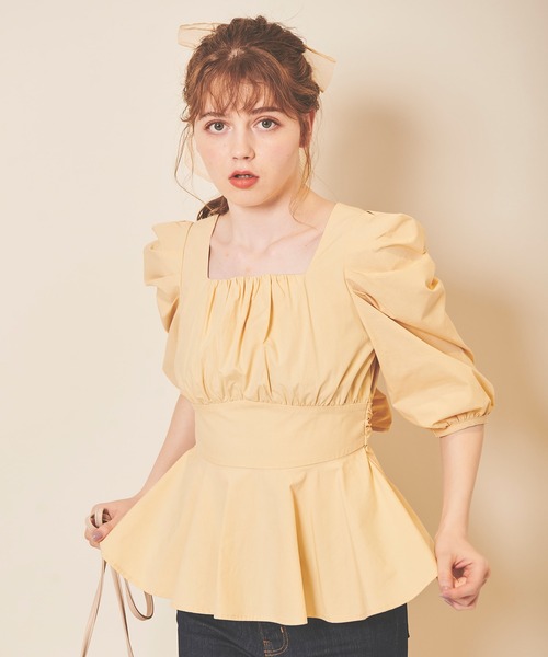 31 Sons de mode（トランテアン　ソン　ドゥ　モード）の「バックリボンペプラムブラウス（シャツ/ブラウス・レディース・ローズ/オフホワイト/イエロー・36）」の6枚目の写真