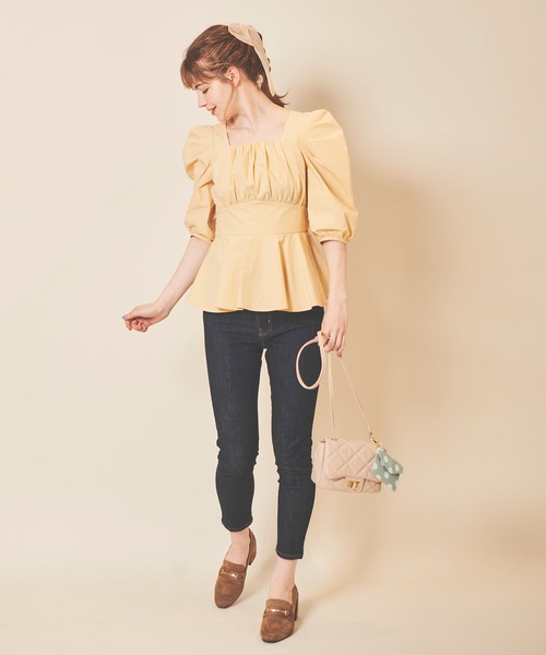 31 Sons de mode（トランテアン　ソン　ドゥ　モード）の「バックリボンペプラムブラウス（シャツ/ブラウス・レディース・ローズ/オフホワイト/イエロー・36）」の7枚目の写真