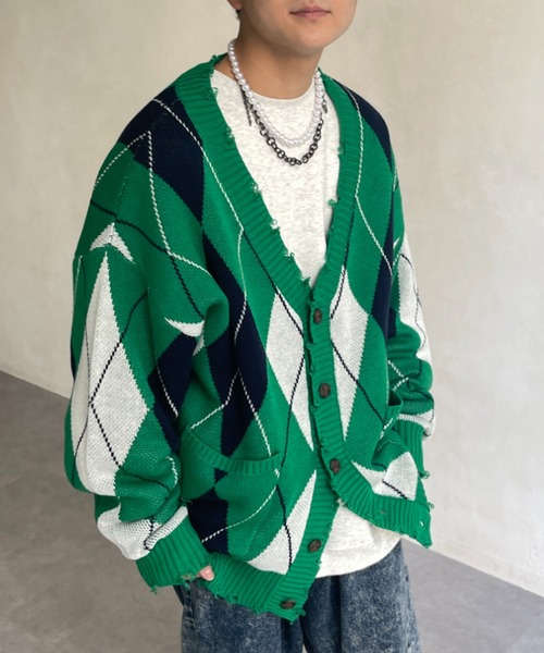 CPCM（シーピーシーエム）の「WEB限定/ダメージニットカーディガン（カーディガン/ボレロ・メンズ・マスタード/オレンジ/グリーン系その他/ブラック/ベージュ/グリーン・FREE）」の17枚目の写真