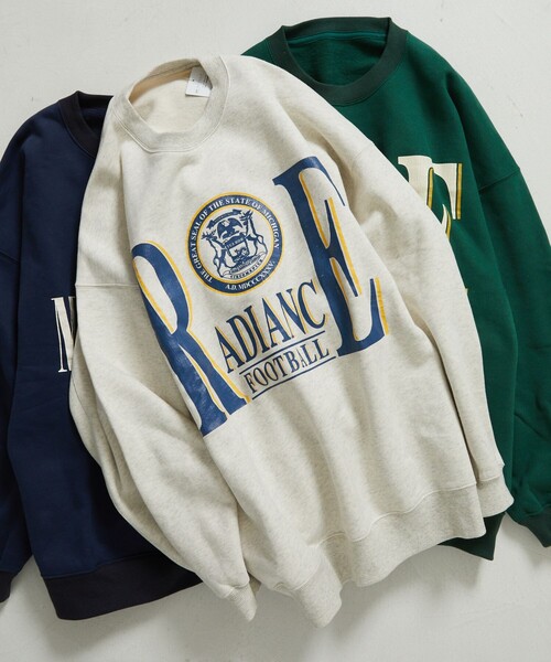 FREAK'S STORE（フリークスストア）の「クラックロゴヴィンテージスウェット（スウェット・レディース・ネイビー/オフホワイト/グリーン・ﾌﾘ-）」の9枚目の写真