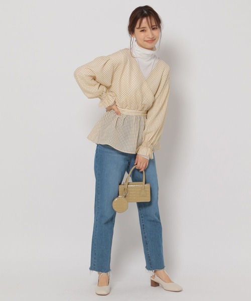 mysty woman(ミスティウーマン)の「チェックカシュクール2WAYブラウス 273527(シャツ/ブラウス・レディース・ブラック/ベージュ/イエロー・FREE)」の6枚目の写真