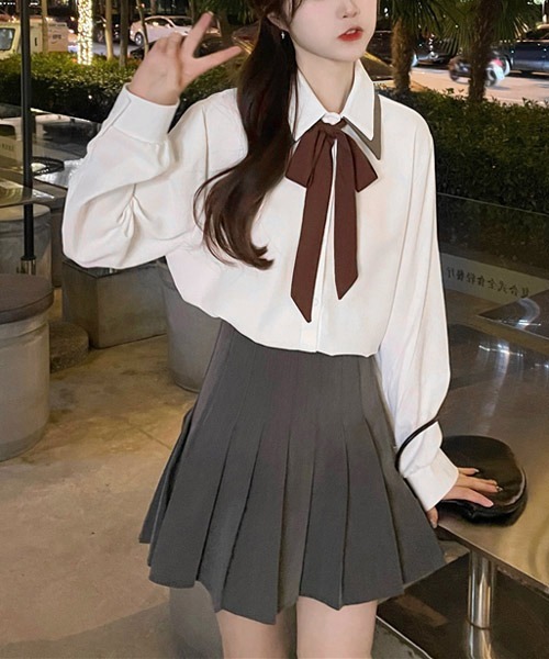 VIBGYOR Women（ヴィブジョー　ウィメン）の「【KOREA SELECT】リボンタイ付き バイカラー シャツ（シャツ/ブラウス・レディース・ホワイト/ブラック/ベージュ・FREE）」の5枚目の写真