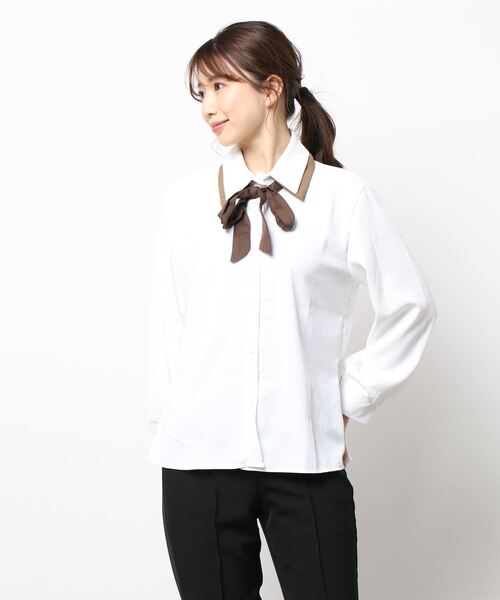 VIBGYOR Women（ヴィブジョー　ウィメン）の「【KOREA SELECT】リボンタイ付き バイカラー シャツ（シャツ/ブラウス・レディース・ホワイト/ブラック/ベージュ・FREE）」の10枚目の写真