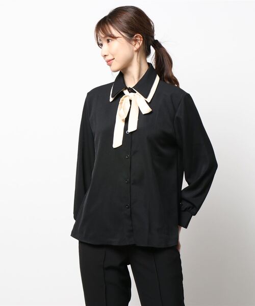VIBGYOR Women（ヴィブジョー　ウィメン）の「【KOREA SELECT】リボンタイ付き バイカラー シャツ（シャツ/ブラウス・レディース・ホワイト/ブラック/ベージュ・FREE）」の12枚目の写真