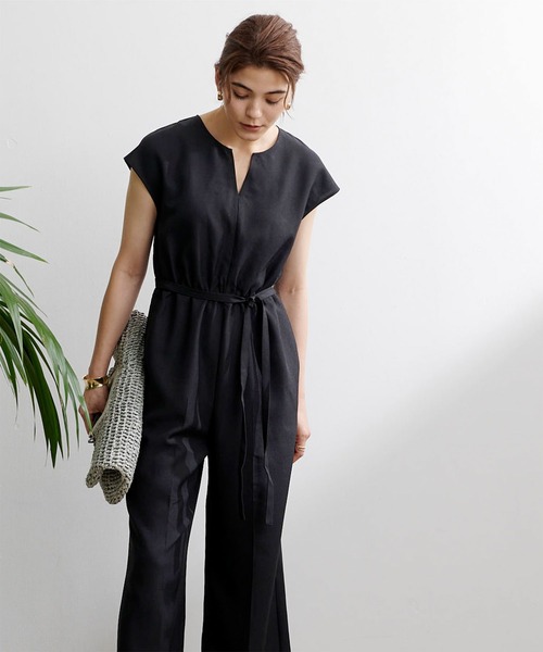 リネンライクヘンリーネックオールインワン