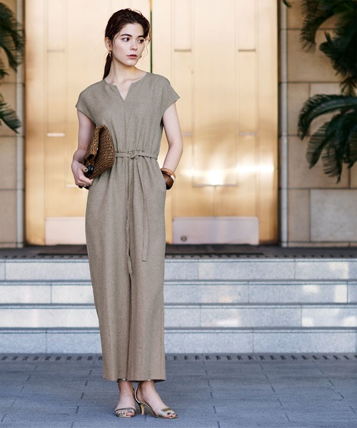 リネンライクヘンリーネックオールインワン