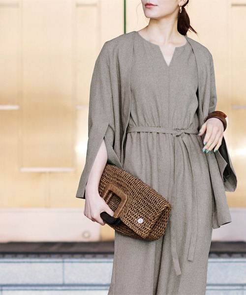 リネンライクヘンリーネックオールインワン