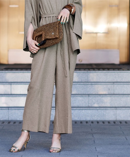 リネンライクヘンリーネックオールインワン