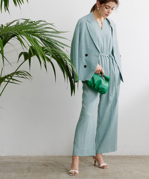 リネンライクヘンリーネックオールインワン