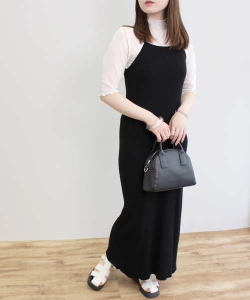 MLI'A(エムリア)の「透かし編みニット×ニットワンピSET(ワンピース・レディース・ブラック/ナチュラル/イエロー・M)」の2枚目の写真