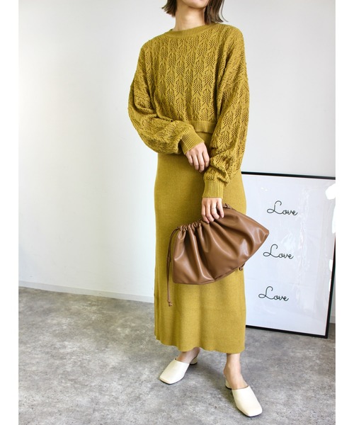 MLI'A(エムリア)の「透かし編みニット×ニットワンピSET(ワンピース・レディース・ブラック/ナチュラル/イエロー・M)」の12枚目の写真