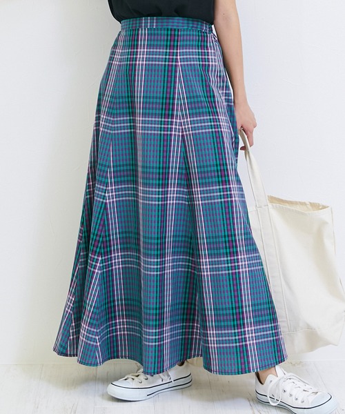 INCEDE（インシード）の「マドラスチェックフレアスカート（スカート・レディース・ネイビー/オレンジ/グリーン・LL/3L/4L/M/L）」の2枚目の写真