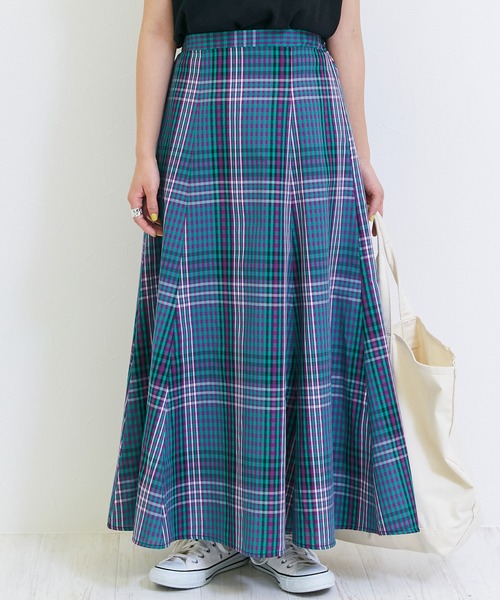 INCEDE（インシード）の「マドラスチェックフレアスカート（スカート・レディース・ネイビー/オレンジ/グリーン・LL/3L/4L/M/L）」の6枚目の写真