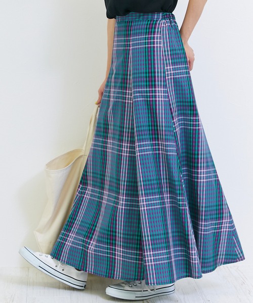 INCEDE（インシード）の「マドラスチェックフレアスカート（スカート・レディース・ネイビー/オレンジ/グリーン・LL/3L/4L/M/L）」の7枚目の写真