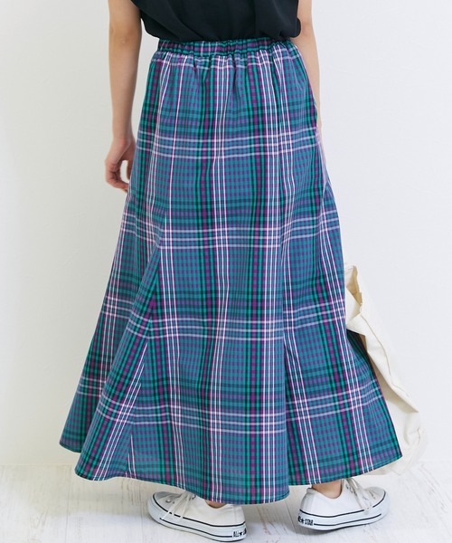 INCEDE（インシード）の「マドラスチェックフレアスカート（スカート・レディース・ネイビー/オレンジ/グリーン・LL/3L/4L/M/L）」の9枚目の写真