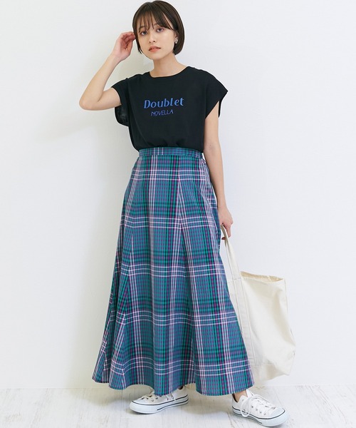 INCEDE（インシード）の「マドラスチェックフレアスカート（スカート・レディース・ネイビー/オレンジ/グリーン・LL/3L/4L/M/L）」の10枚目の写真
