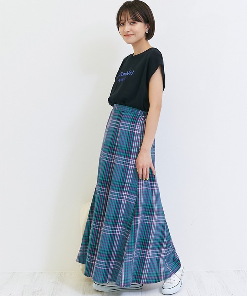 INCEDE（インシード）の「マドラスチェックフレアスカート（スカート・レディース・ネイビー/オレンジ/グリーン・LL/3L/4L/M/L）」の11枚目の写真