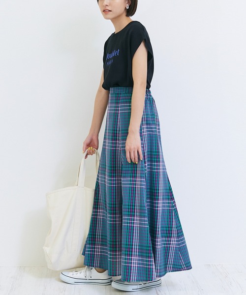 INCEDE（インシード）の「マドラスチェックフレアスカート（スカート・レディース・ネイビー/オレンジ/グリーン・LL/3L/4L/M/L）」の13枚目の写真