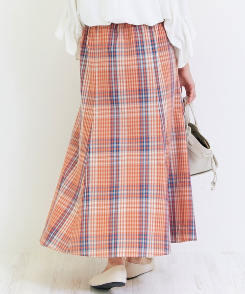 INCEDE（インシード）の「マドラスチェックフレアスカート（スカート・レディース・ネイビー/オレンジ/グリーン・LL/3L/4L/M/L）」の17枚目の写真