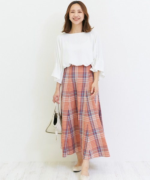 INCEDE（インシード）の「マドラスチェックフレアスカート（スカート・レディース・ネイビー/オレンジ/グリーン・LL/3L/4L/M/L）」の18枚目の写真