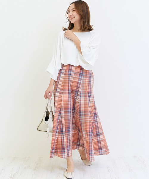 INCEDE（インシード）の「マドラスチェックフレアスカート（スカート・レディース・ネイビー/オレンジ/グリーン・LL/3L/4L/M/L）」の19枚目の写真