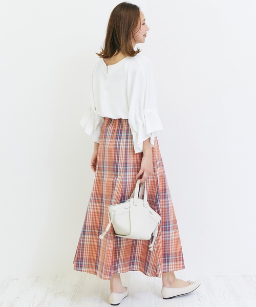 INCEDE（インシード）の「マドラスチェックフレアスカート（スカート・レディース・ネイビー/オレンジ/グリーン・LL/3L/4L/M/L）」の21枚目の写真